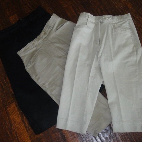 Lot of 3 Real Comfort STRETCH Capris CROP Pants * BLACK~Khaki TAN~IVORY 6 / 6P - Picture 1 of 10